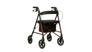 Outdoor all-terrain rollator walker with large pneumatic wheels on a gravel path