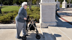 Drive Medical Walker Seat Cushion on rollator with padded support